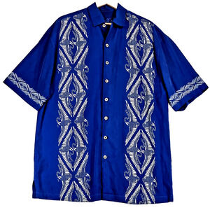 Tommy Bahama Men's Hawaiian Shirt Blue Heron ButtonUp Crane Short Sleeve Sz XL